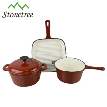 Chef 3-Piece Enamel Cast Iron Red Cookware Set